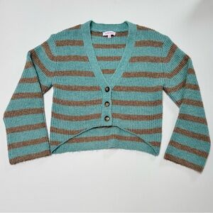 Butter melon ‘the Bethany’ Chic Striped V-Neck Cardigan in Teal and Brown